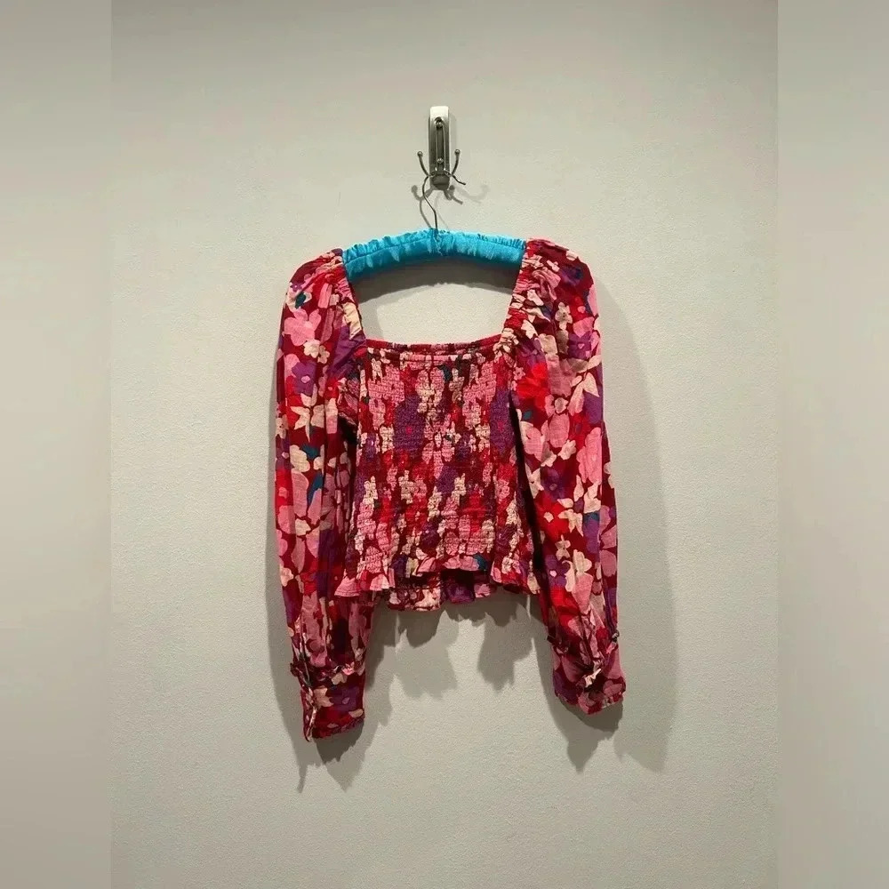 FREE PEOPLE Floral ARIANA SmockBodice PuffSleeve Top /Size XS / - Picture 6 of 12